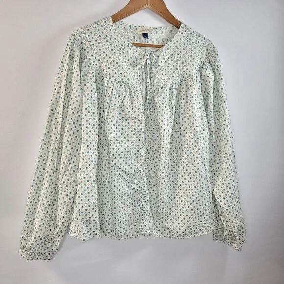Universal Threads Womens Teal Floral Long Sleeve Tie Front Blouse Size Large - Picture 14 of 14